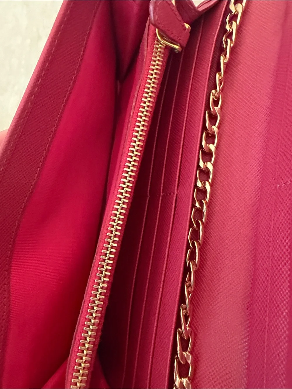 Prada Saffiano Leather Bow Chain Clutch - Fuchsia